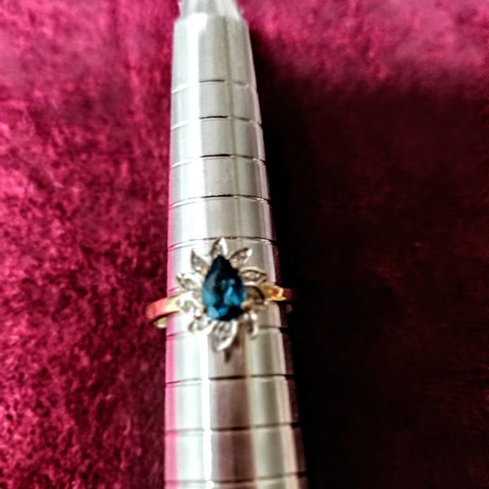 14K Gold Blue Topaz  with Diamonds Ring -  Free Shipping